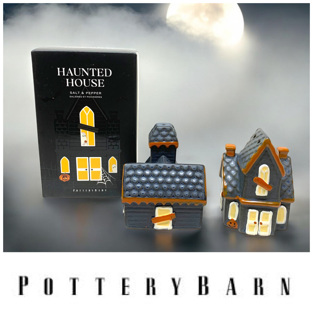 NEW Pottery Barn Halloween Haunted Spooky House Salt & Pepper Shaker Set NWB